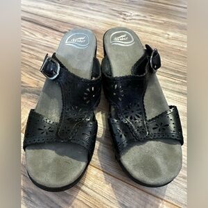 Dansko Black Floral Cutout Slip-On Sandals size 38